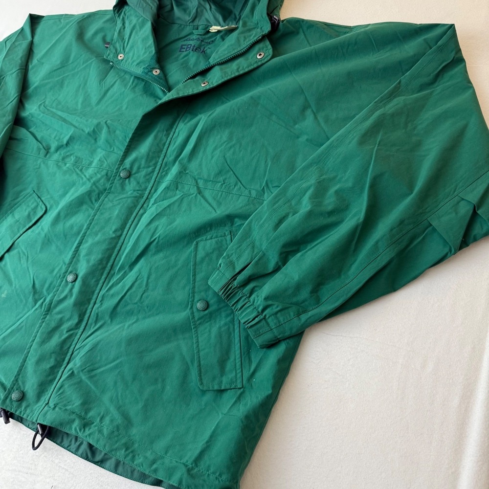 Eddie Bauer EBtek Mens XL Green Hooded Rain Jacket Sympatex Vintage 23701 - Picture 13 of 16